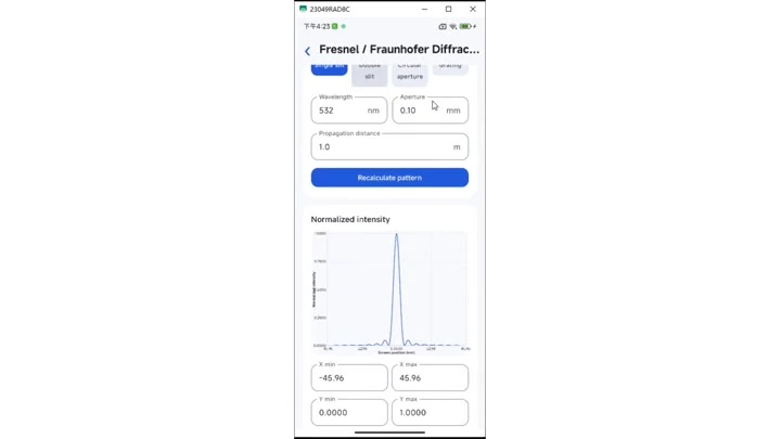Android Fresnel / Fraunhofer Diffraction - 运行流程并检查结果 / 状态。